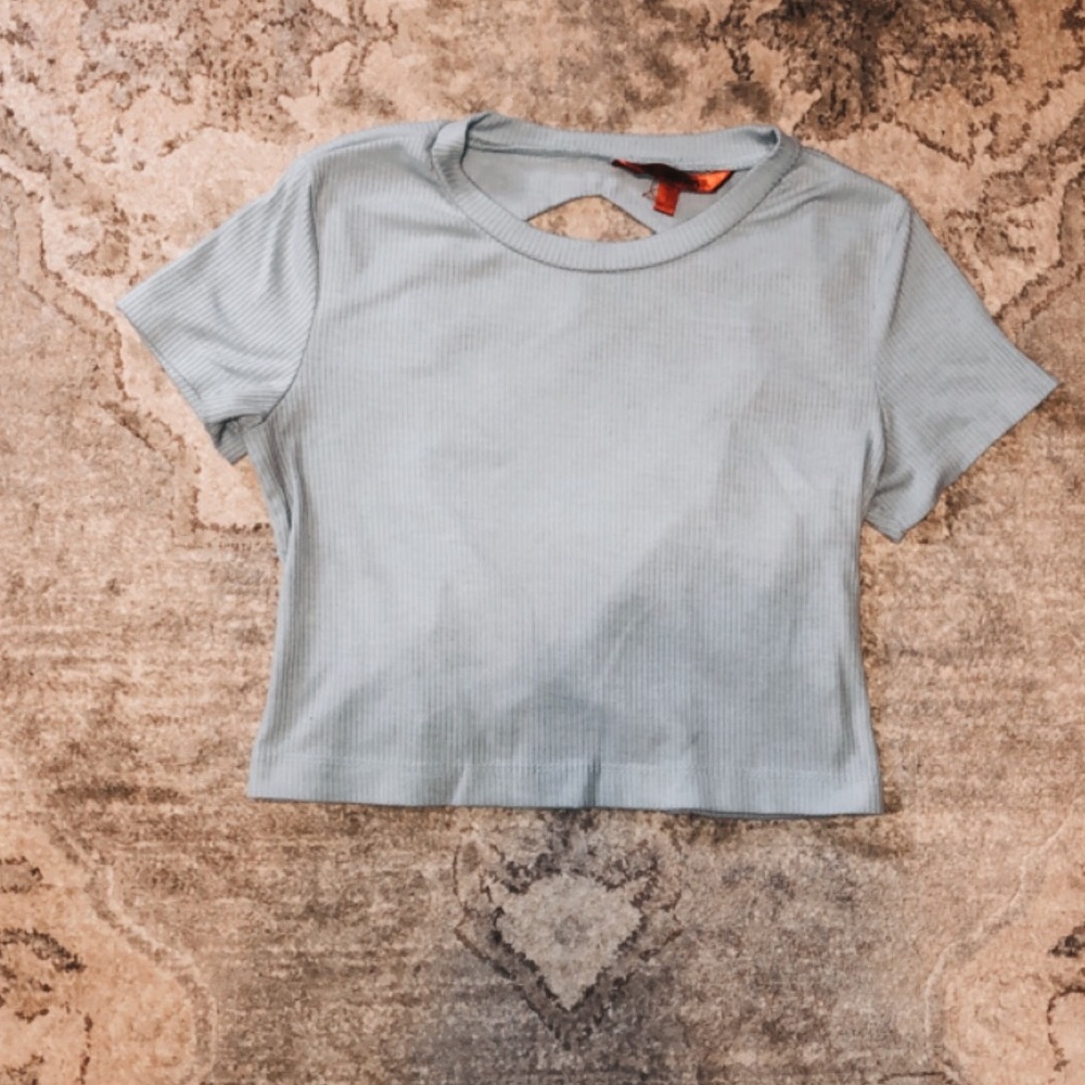 Baby Blue Ribbed Croptop w/ cross back